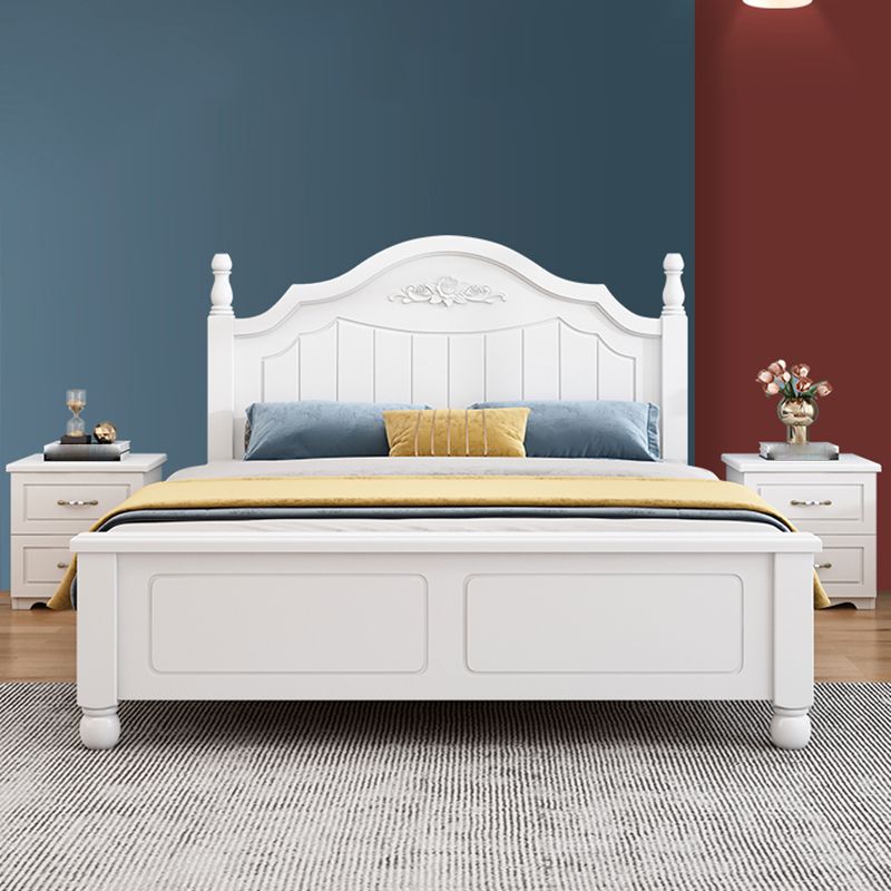 Solid Wood Standard Bed Contemporary White Bed with Panel Headboard