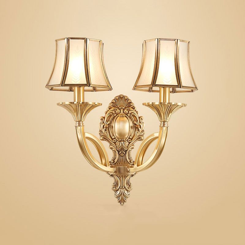 Taper Shaped Patterned Glass Chandelier Lighting Classic Living Room Pendant Light in Gold