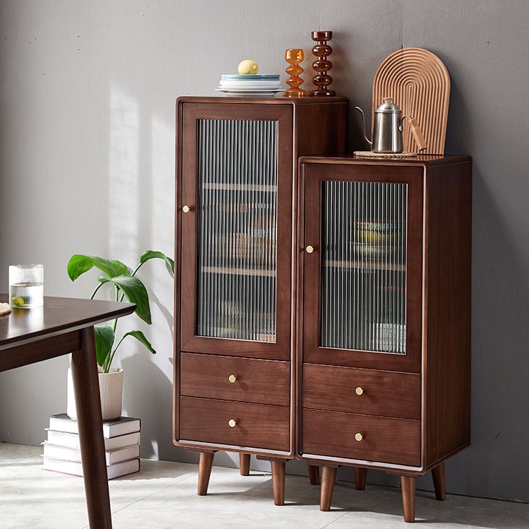 Glass Paned Accent Cabinet Modern Style 1-Door Chest with Drawers