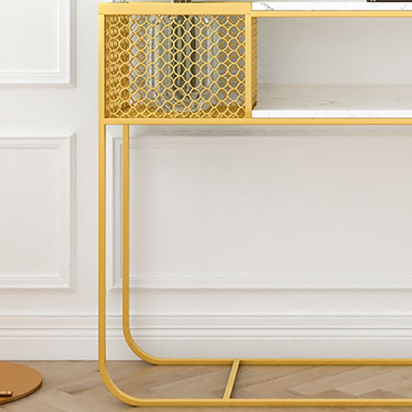 Glam Marble Console Table Rectangle White Accent Table for Hall