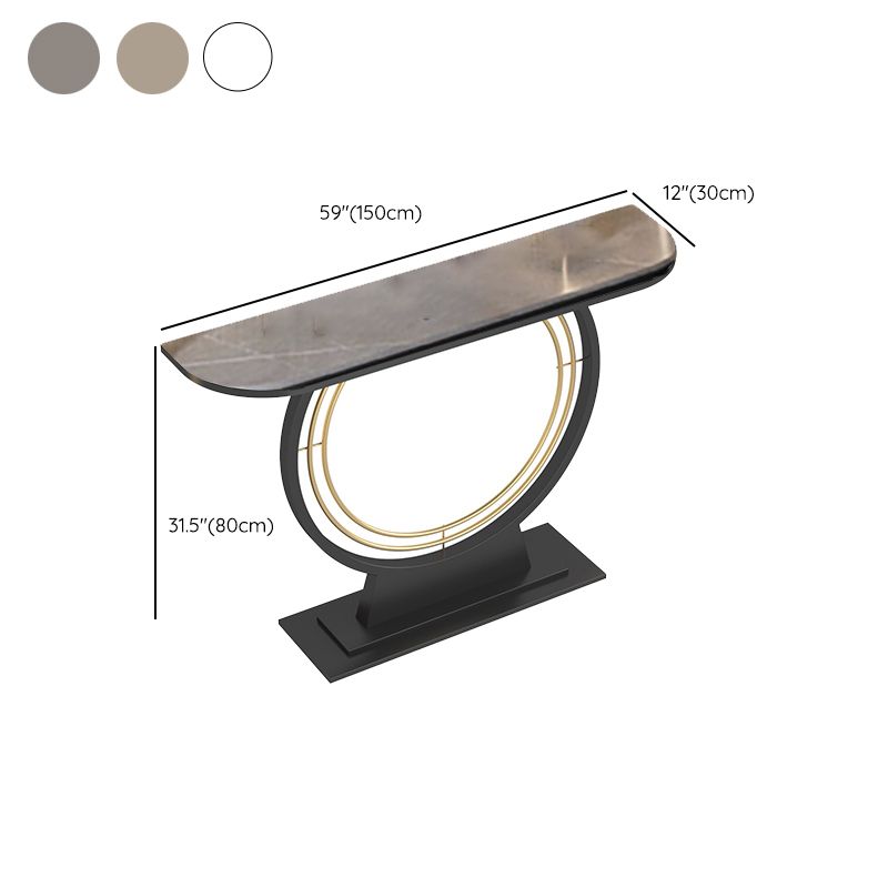 Modern Half Moon Console Table Stone Console Sofa Table in Grey
