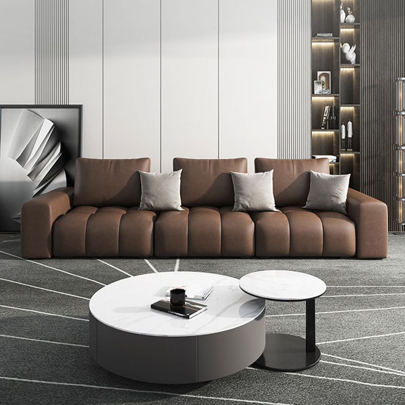 American Traditional Faux Square Arm Sectionals 37.4"High Leather Cushions Sofa,Dark Brown