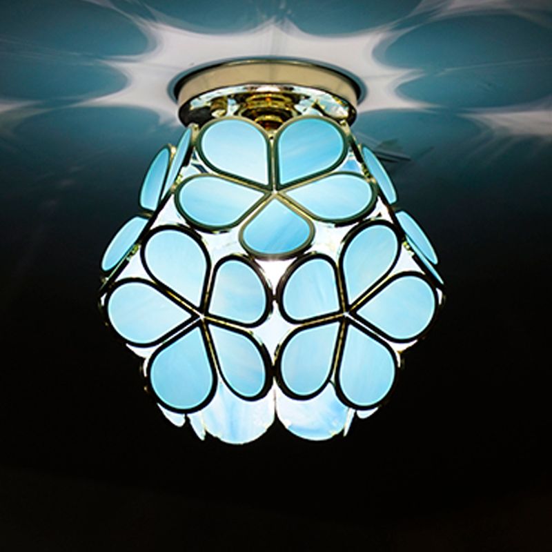 Colonial Style Copper Ceiling Light Geometric Metal Flush Mount Light Fixture