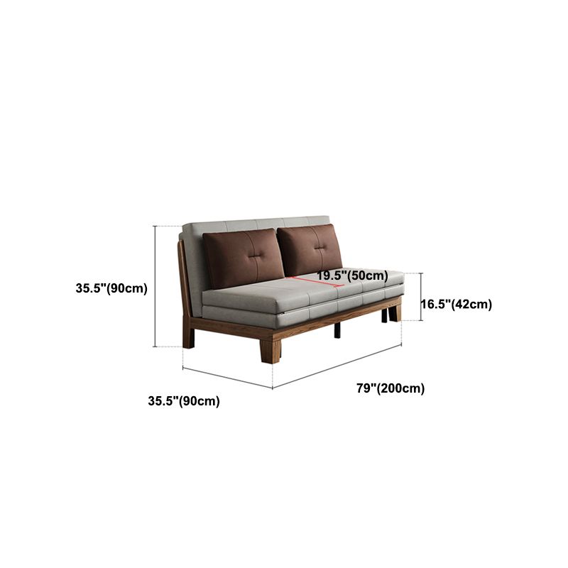 Faux Leather Armless Contemporary Bed Settee with Pillows in Grey