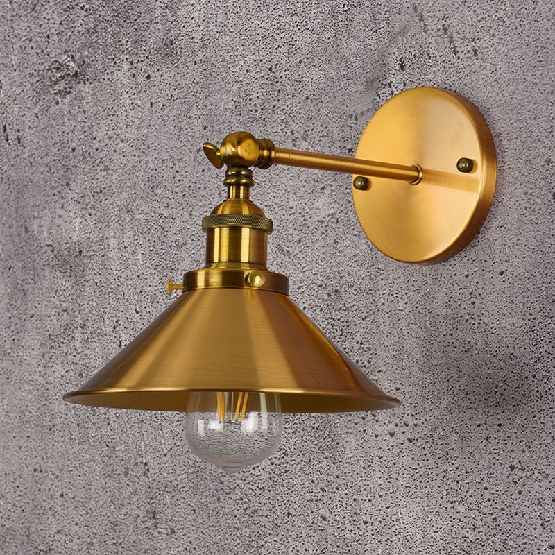 Industrial Style Cone Wall Sconce Metal 1 Light Sconces in Gold for Living Room