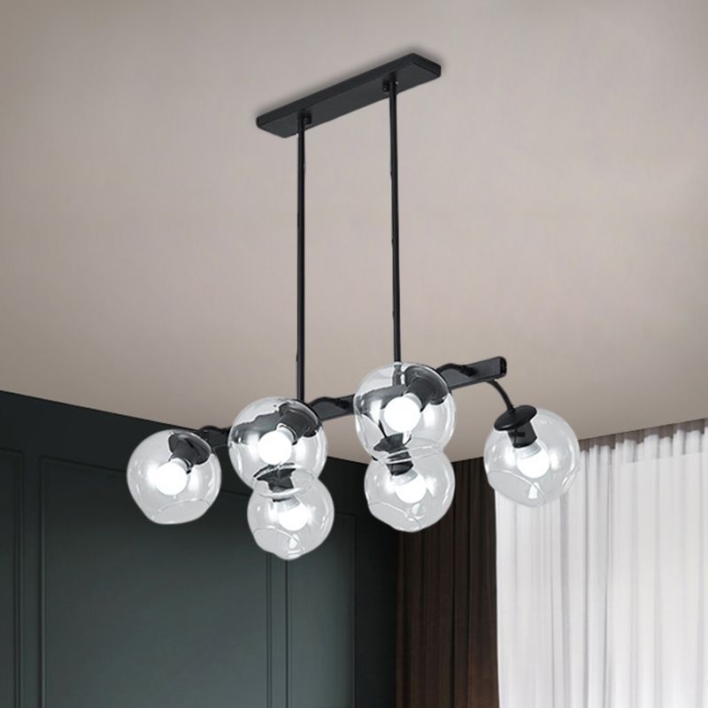 Black Finish Orb Shade Island Lighting 6/8 Lights Modern Glass Linear Pendant for Kitchen Dining Room