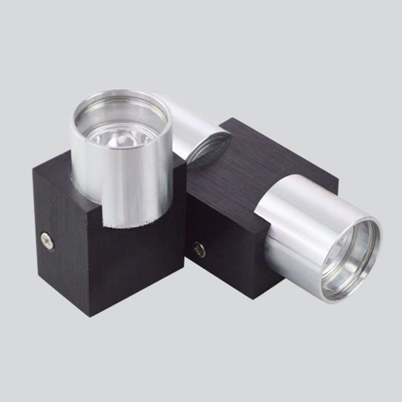 Cylindrical Up Down Wall Sconce Modern Aluminum Clubhouse Hallway Wall Light in Black-Silver