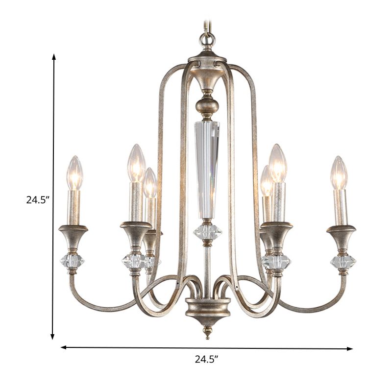 Luz de lámpara de estar de vela Metal rústica 6 luces de techo plateado envejecido Luz