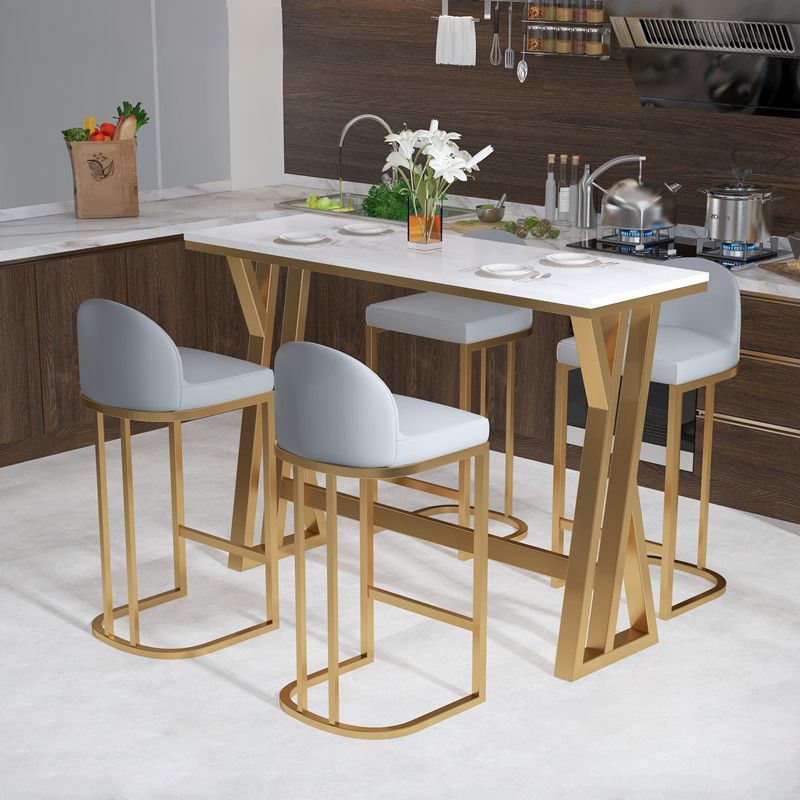 Faux Marble Top Bar Table Rectangle Contemporary Style Pub Table in White