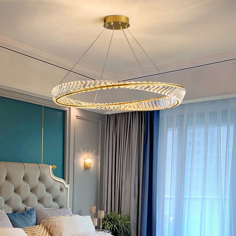 Round Shape Crystal Chandelier Modern Stainless Steel Down Lighting Pendant for Bedroom
