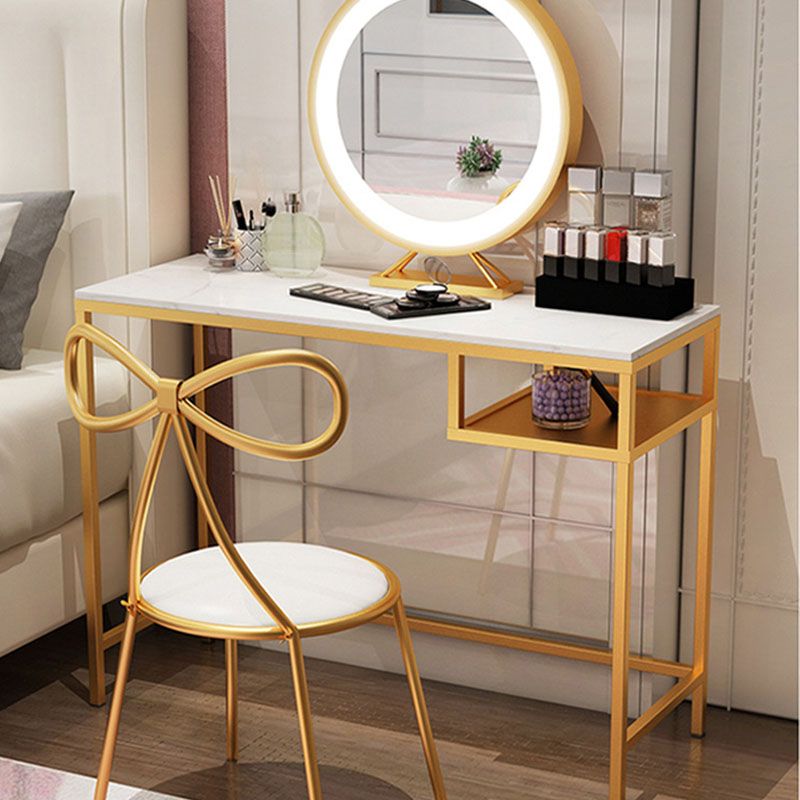 Glam Metal Vanity Makeup Table Set Slate Top Vanity Dressing Table