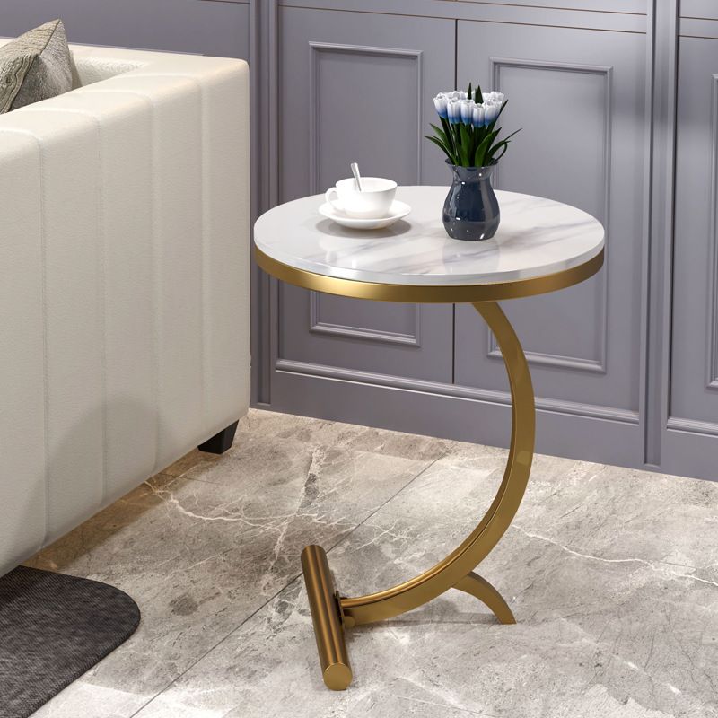 Modern Round Marble Top End Table 23.62" Tall Metal C Side Table