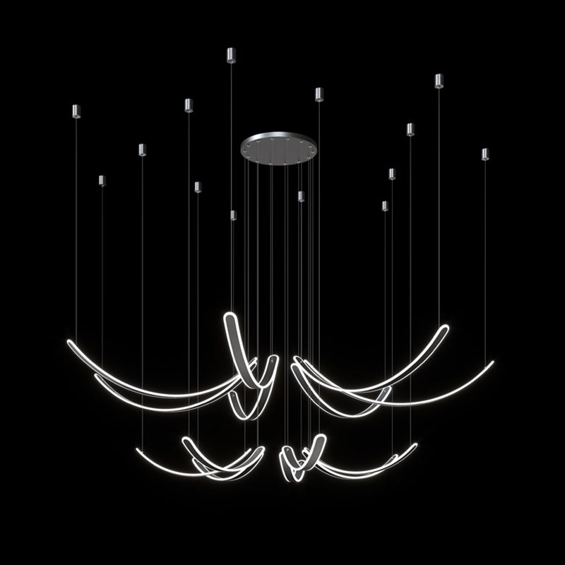 Curved LED Chandelier Minimalist Metal Living Room Villa Hanging Light in Black