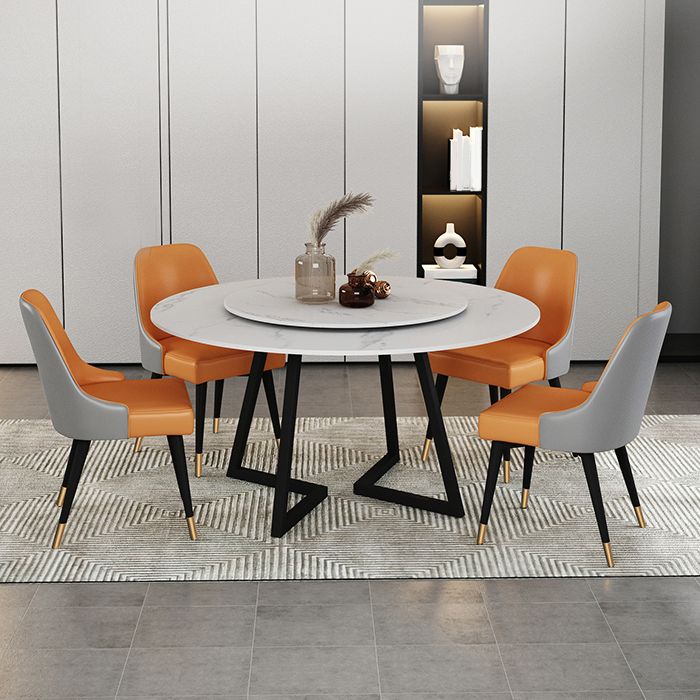 Mesa de comedor de piedra sinterizada Mesa de comedor moderna redonda con marco negro