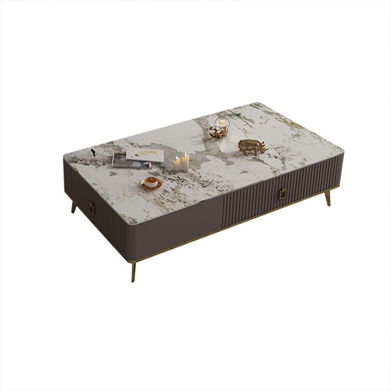 Slate Glam Rectangular Coffee Table 51.2" W 4 Legs Cocktail Table with Drawers