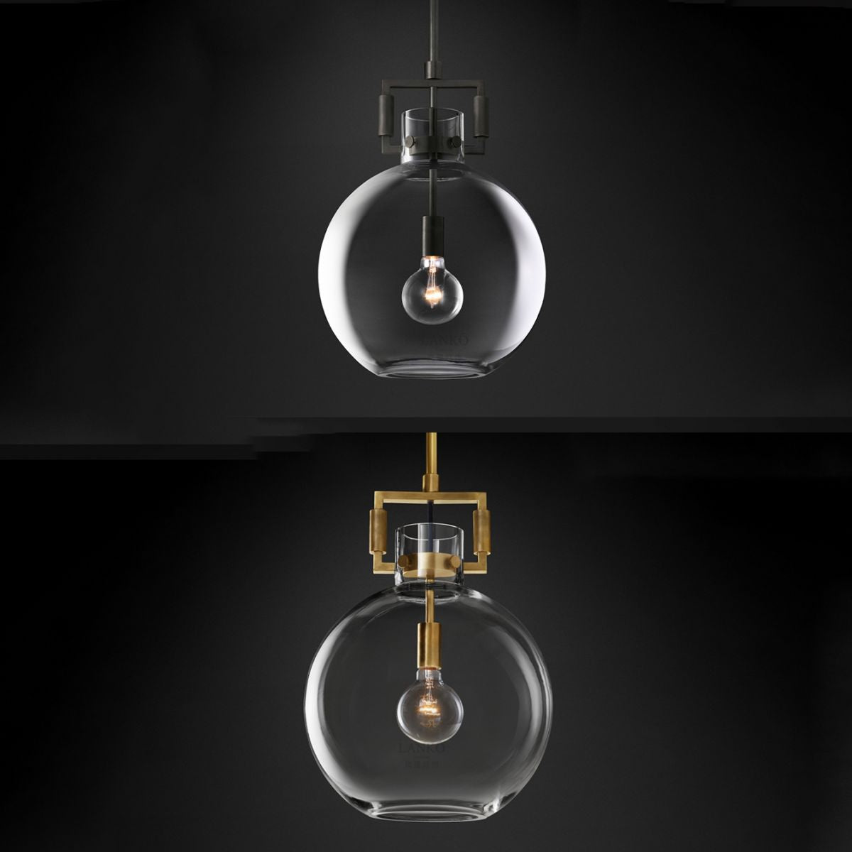 Stile industriale sospeso a sospensione vetro trasparente 1 testa a testa leggera per il ristorante Cafe