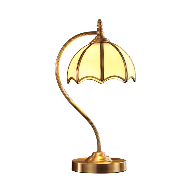 European Style Umbrella-shape Table Lamp Copper Desk Lamp with Glass Shade for Bedside