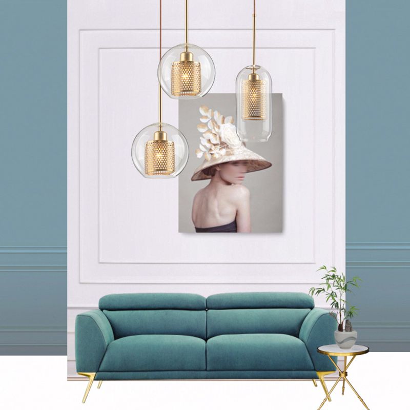 Illuminazione a sospensione in stile moderno semplice 1 testa trasparente vetro appeso a soffitto per bar