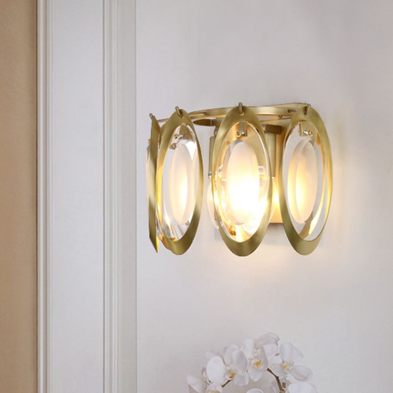 Gold Oval Shonce Light Contemporary 2 luces cortadas con luz de pared de cristal para sala de estar