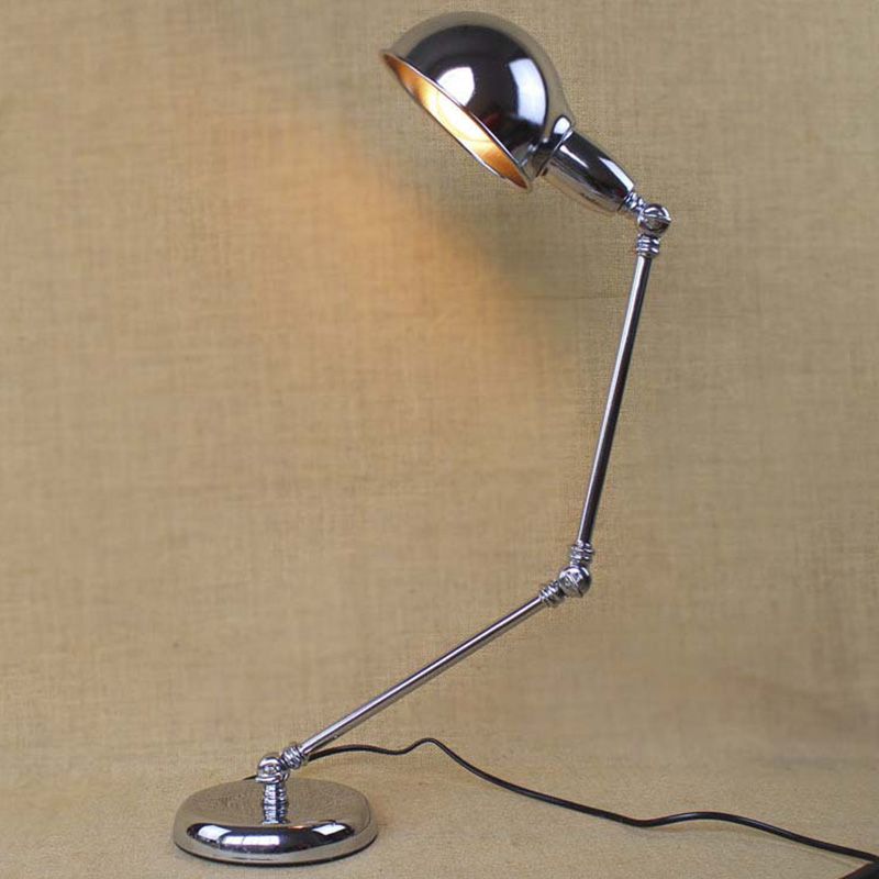 1 Light Swing Arm Desk Lighting with Dome Shade Industrial Brass/Chrome Metal Reading Lamp