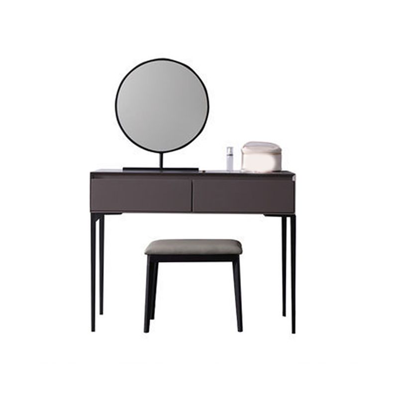 Modern Gray Vanity Mirrored Wood Makeup Dressing Table Stool Set