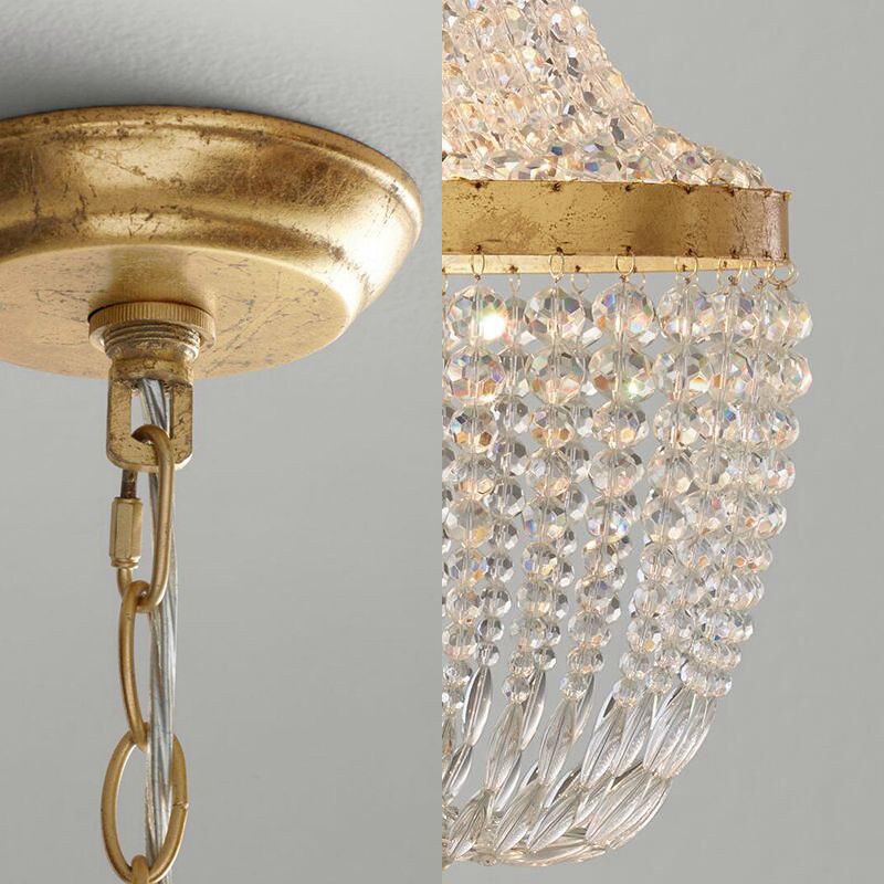 Luxurious Empire Beaded Chandelier for Villa Hotel Crystal 6 Lights Hanging Light Fixture in Gold Finish