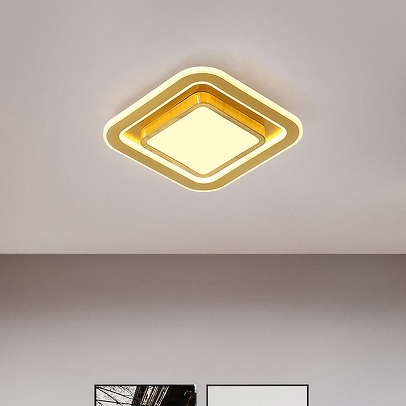 Squared Acrylic Ceiling Mounted Light Simplicity LED Gold Flush Mount Lamp for Hallway