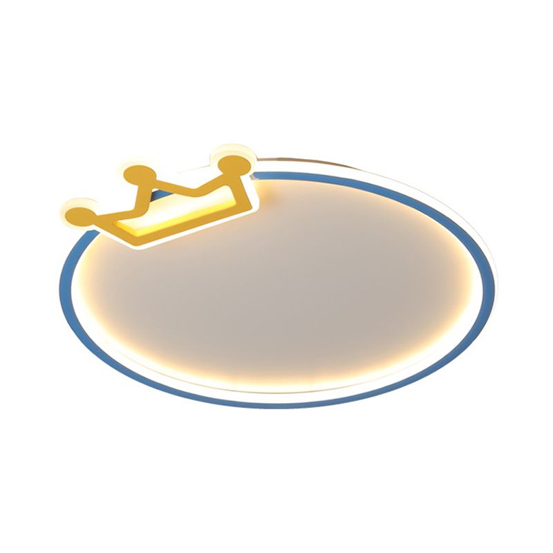 Blue Ring Flush Mount Plafond Lamp Modernist Acryl LED Flushmount Verlichting met Diamond/Crown Design voor slaapkamer