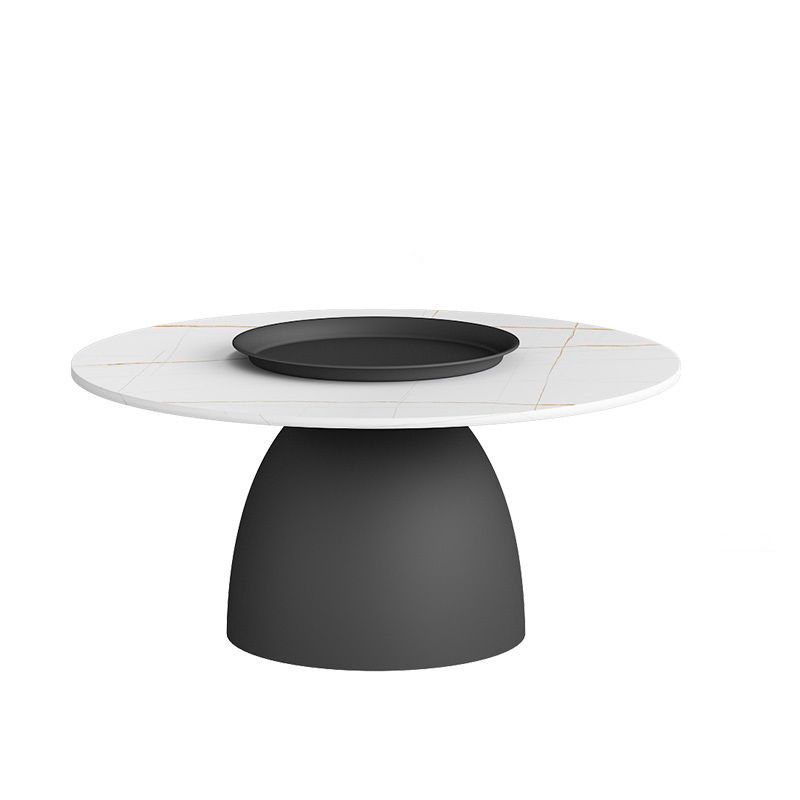 Modern Slate Pedestal Coffee Table Round Cocktail Table in Black/White