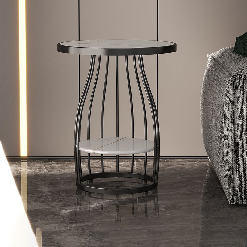 Marble Top End Table Metal Frame Sofa Side End Table with Shelf for Living Room