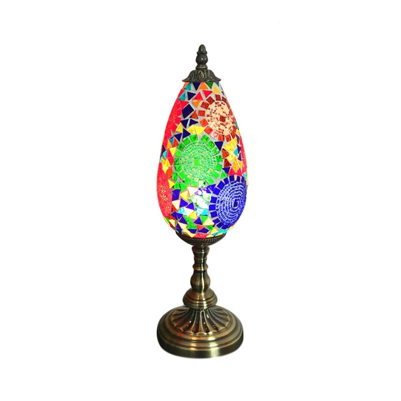 Naranja/rojo 1 mesa de bombilla ligera antigüedades de arte manchado lágrima de lágrima en la lámpara de mesita de noche para sala de estar