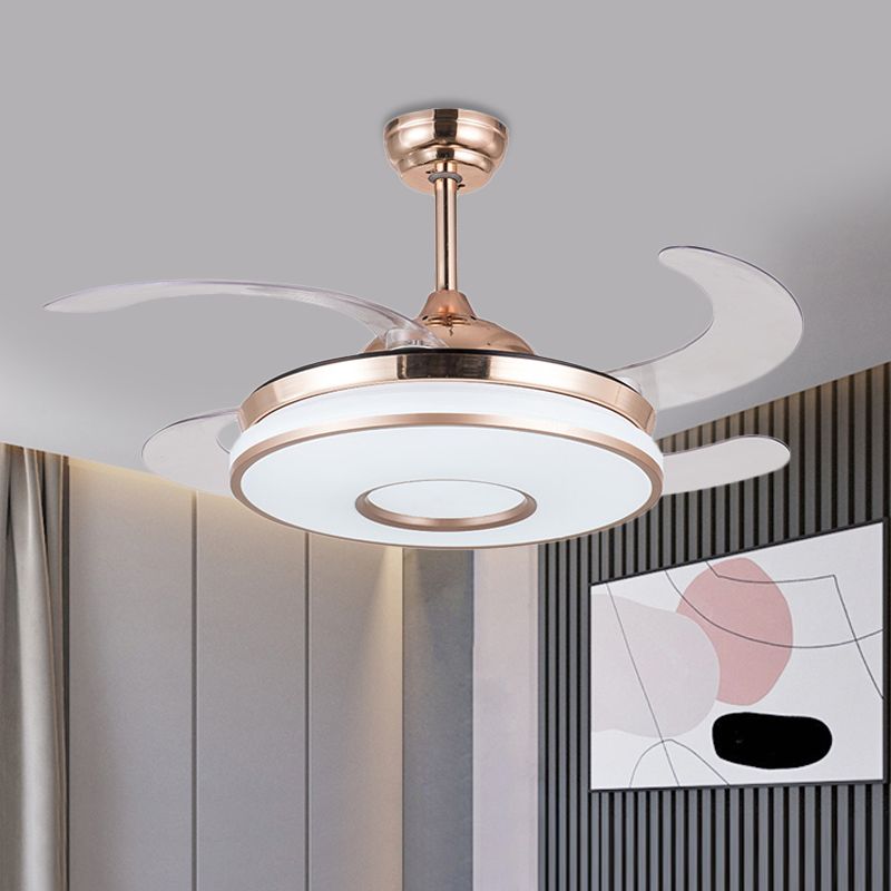 36 "W Gold LED Anhänger Lüfter Leuchte Einfachheit Acryl runde Halbflush -Mount -Beleuchtung mit 4 Klingen für Schlafzimmer, Fern-/Wandsteuerung/Fernbedienung und Wandsteuerung