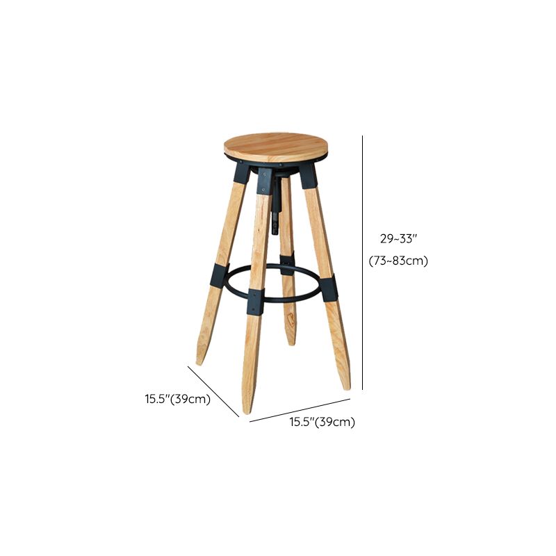 Backless Adjustable Height Bar Stool Industrial Solid Wood Bar Stool