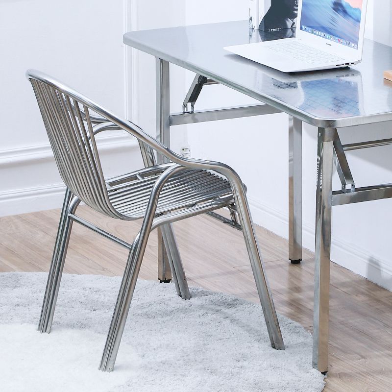Contemporary Dining Room Metal Slat Back Dining Chair with Arm