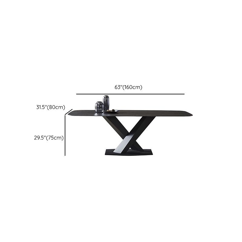 Contemporary Furniture Rectangle Stone Dining Room Table in Black