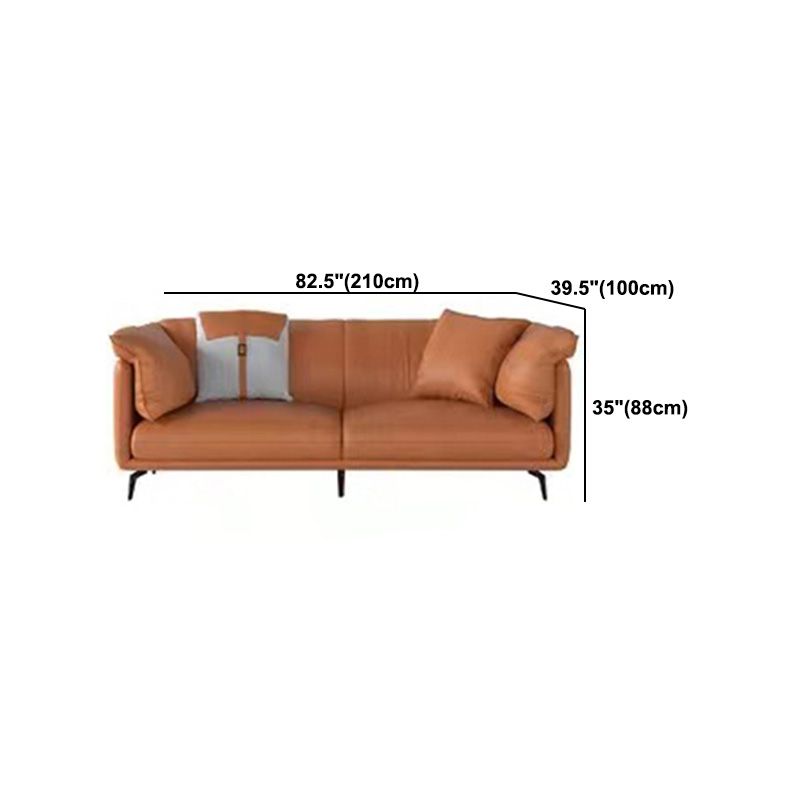 Pillow Top Arm Sectional Sofa 34.65"High Genuine Leather Cushion Back Sofa,Brown