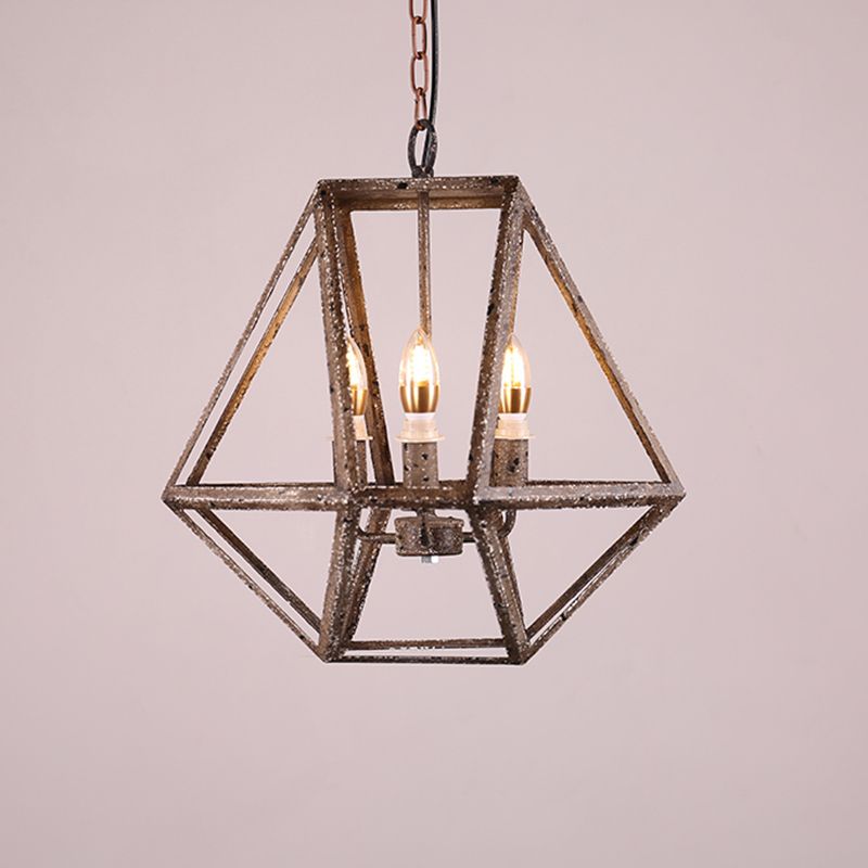 Rust Geometric Pendant Lighting Classic Metal 3 Lights Dining Room Chandelier with Candle Shade