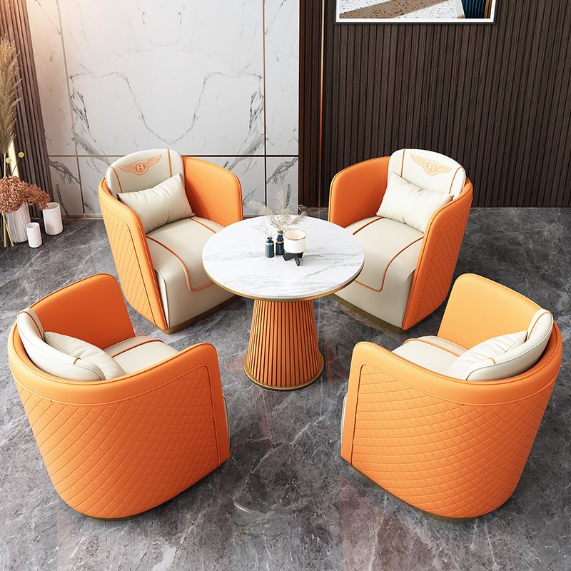 Contemporary Bonded Leather Arms Included Gold Base Accent Armchair