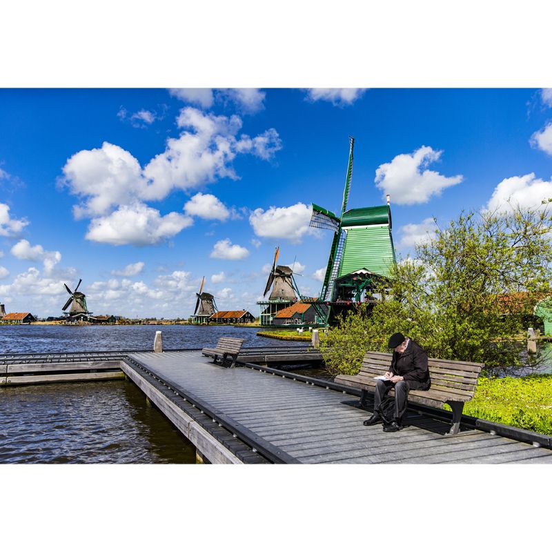 Huge Windmill and Sky Mural for Bedroom Nature Scene Wall Art in Pastel Color, Stain Resistant