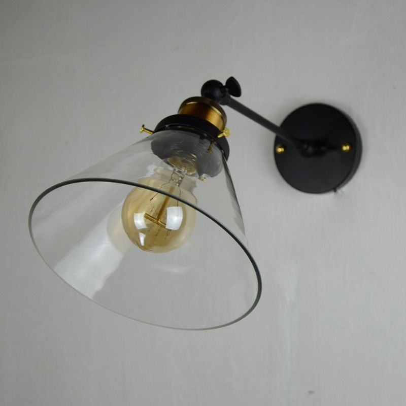 Industrielle vintage geometrische Wandlampe Schmiedeeisen -einzelnes Wandlicht mit klarem Glasschatten