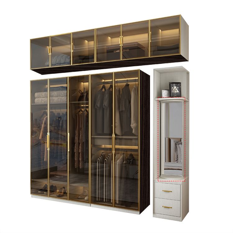 Modern Wardrobe Armoire Engineered Wood and Glass Wardrobe Closet