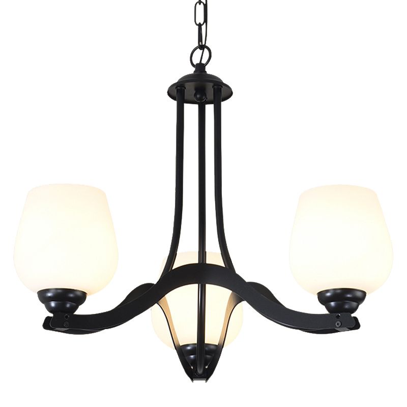 3/6/8 Lights Ceiling Lamp Sputnik Frosted Glass Traditional Living Room Chandelier in Black with Cup Shaped