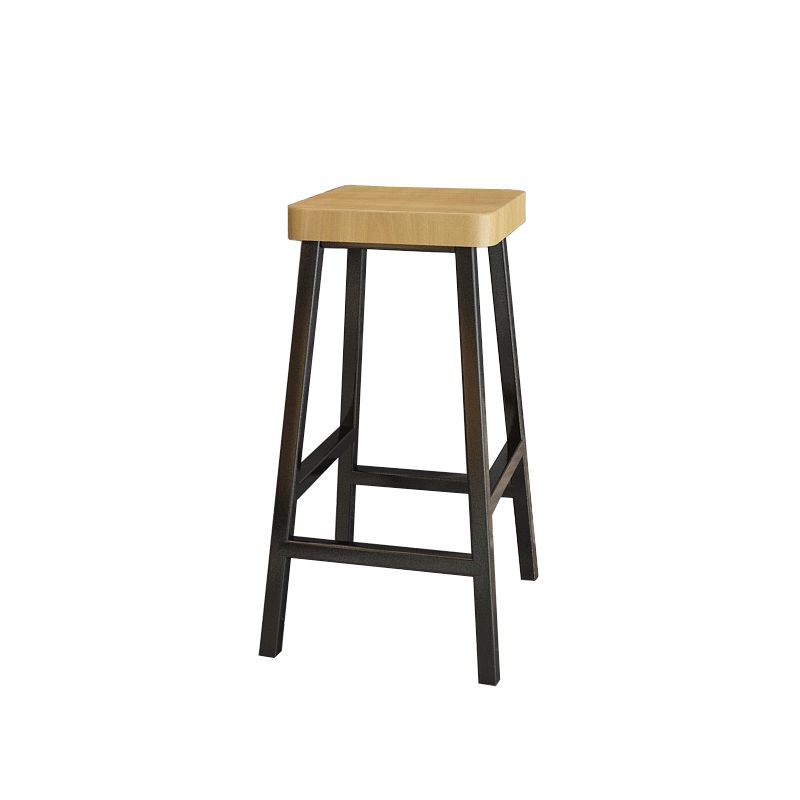 Backless Solid Wood Bar Stool Contemporary Natural Stool with Metal Legs