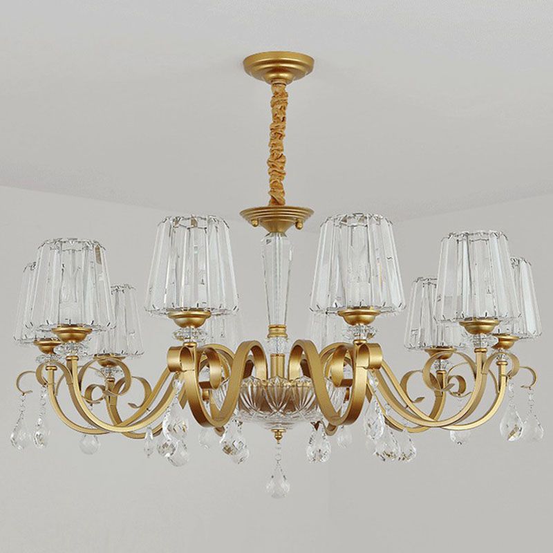 Prismatic Crystal Cone Hanging Lamp Contemporary Ceiling Chandelier Light with Droplet Decorations