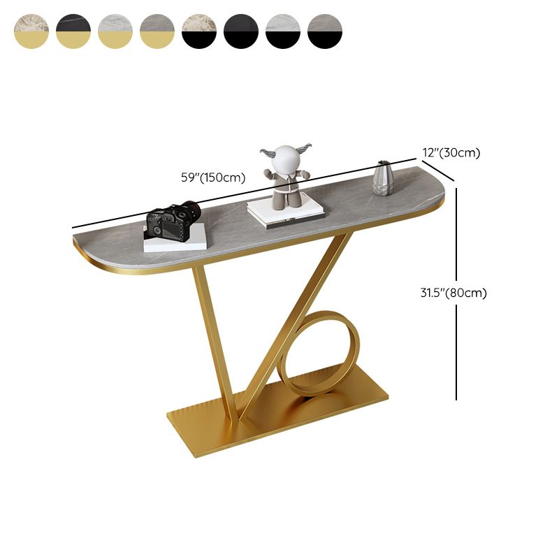 31.5-inch Tall Hall Console Table Stone Half Moon End Table with 1 Shelf