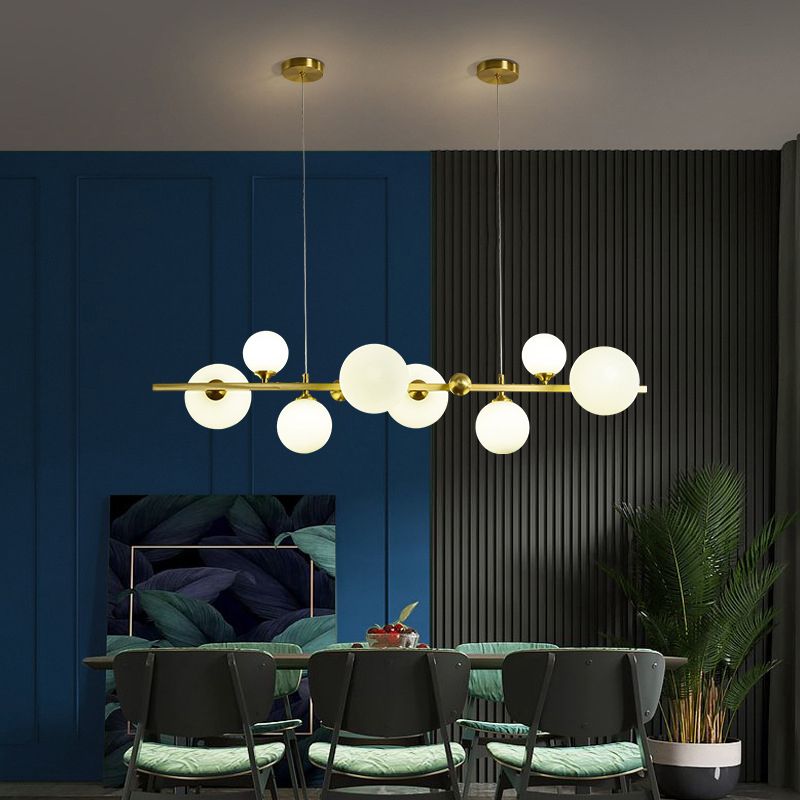 Modern Style Globe Shade Island Pendants 8-Lights Glass Pendant Lights for Dining Room