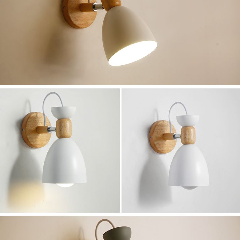 Nordic Makaroon -Wand Wandleuchte 1 helles Holz bewaffneter Wandhalterung im Metallschatten