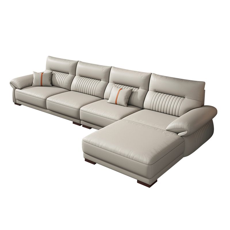 Contemporary Cream Stationary Grain Leather Square Arm Sofa & Chaise