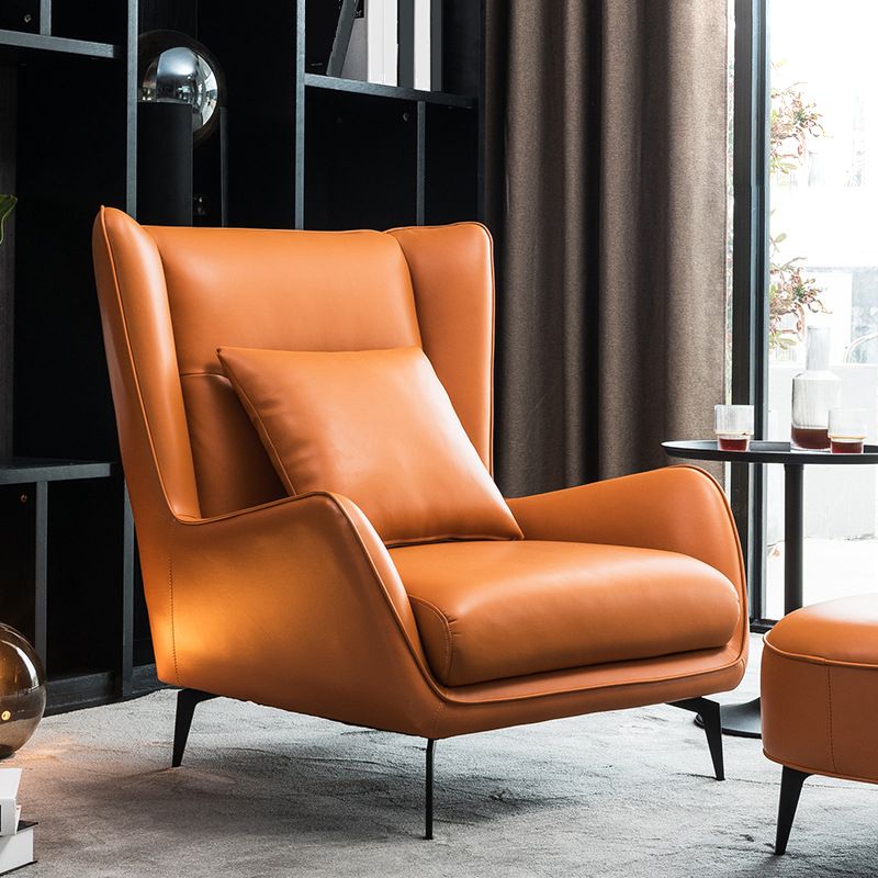 35.43" Wide Leather Wingback Chair in Orange with Black Basic Four Leg