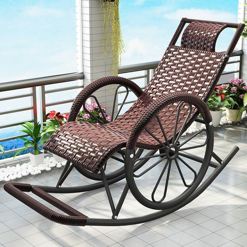 Contemporary Spindle Rattan Rocking Chair Metal Frame Wheel Handrail Design Rocker Chair